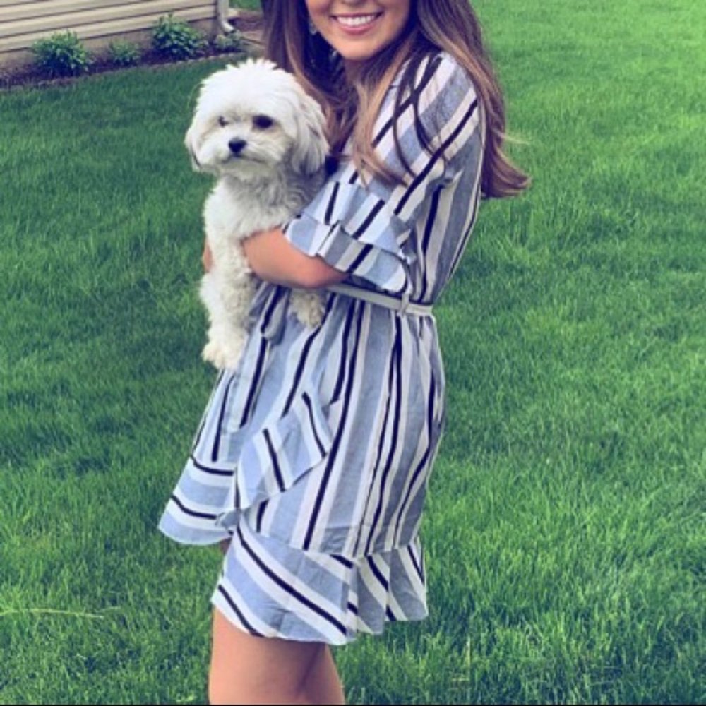 Striped blue wrap dress